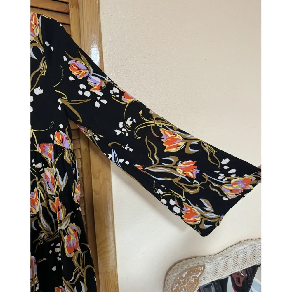 EUC! Free People Black Onyx Floral Bella Tunic Top‎ Dress Women's Size XS